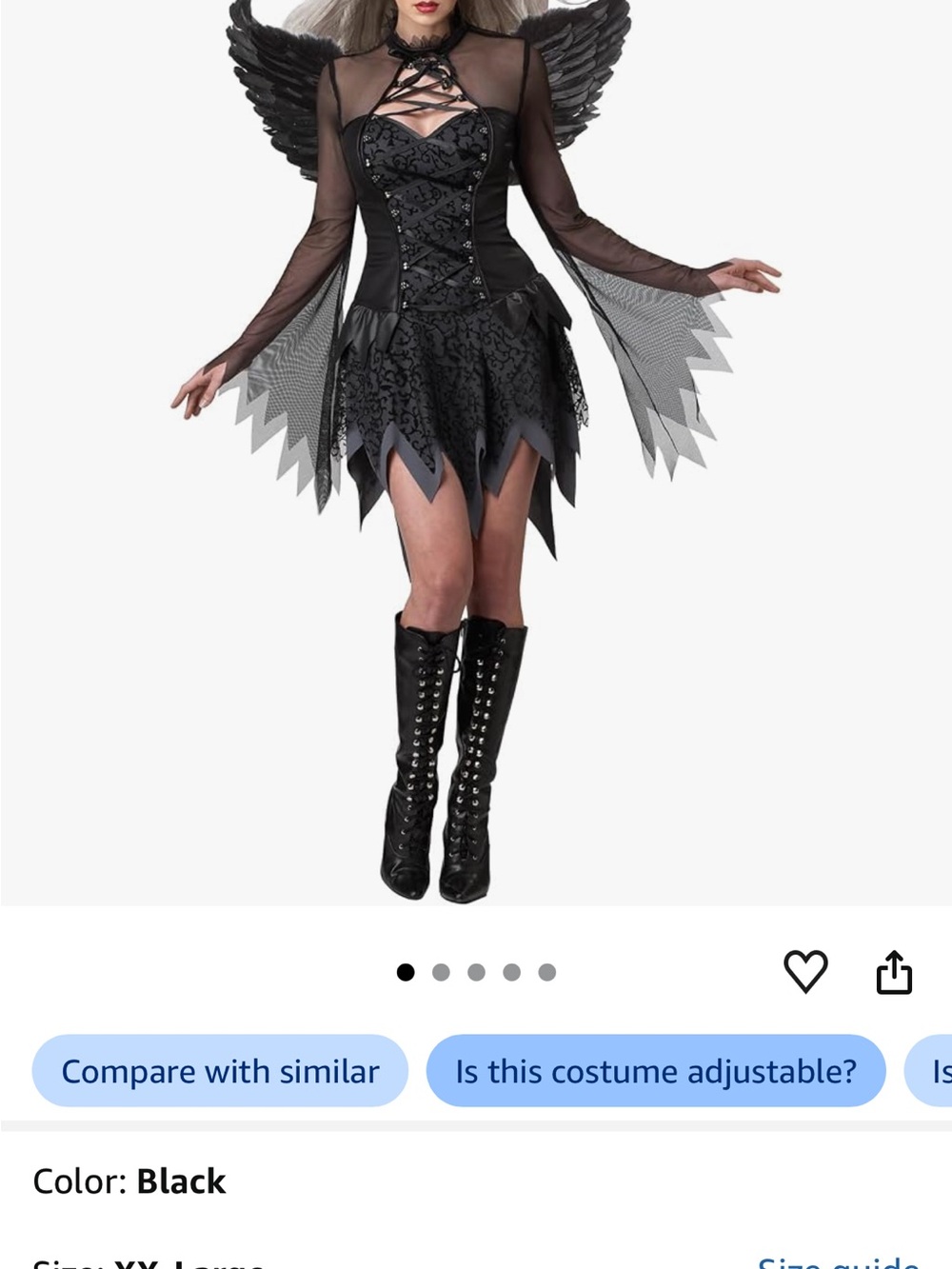 Black Gothic Angel womans Costume Dress with Wings and headband